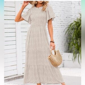 NWT - Beige Flutter Sleeve dress